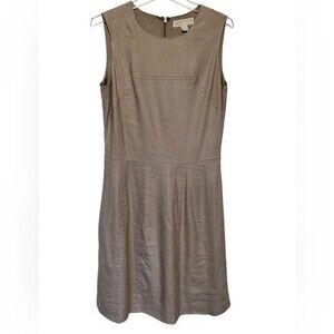 Micheal Kors Tan Linen Fit and Flare Dress with Side Slit Pockets. Size 6
